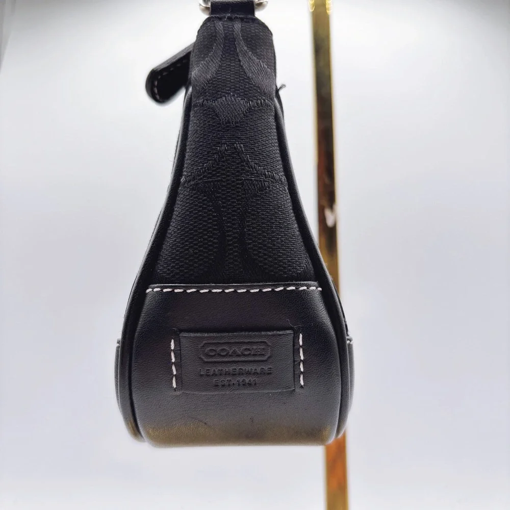 Coach‎ Signature Demi Pouch 6094 Black Monogram Canvas Leather Convertible Y2K